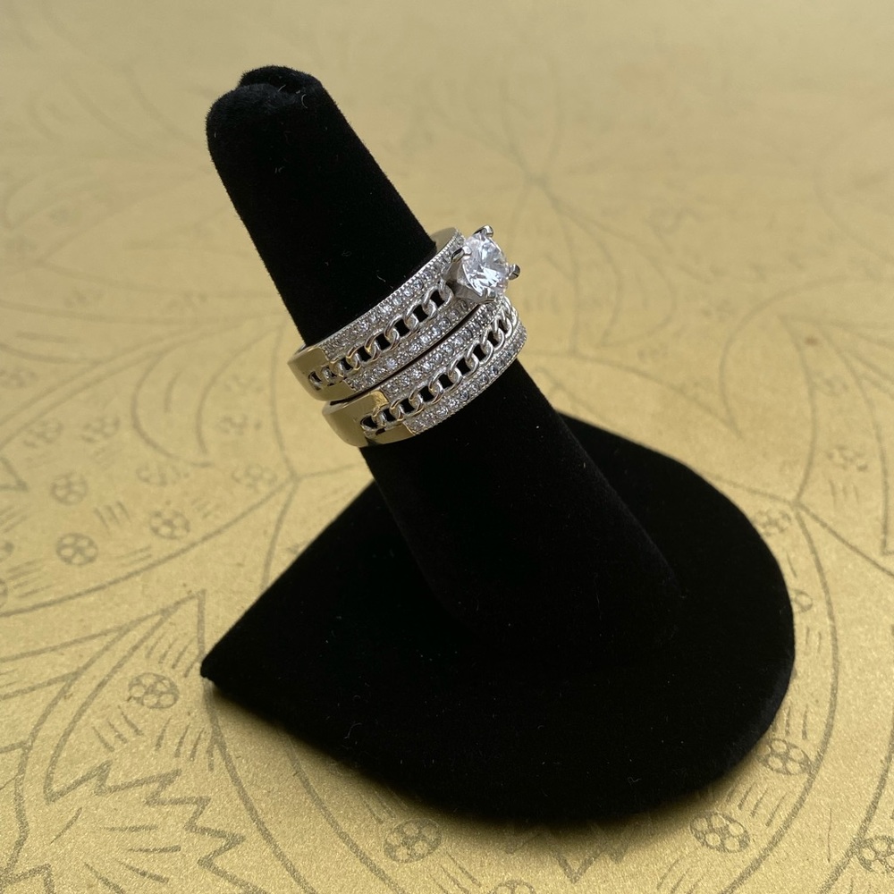 Wedding Ring Set Engagement Sterling Silver CZ Diamond Size 7